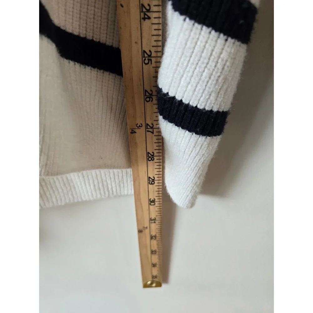 Mavi Mens White Navy Blue Striped Ribbed Quarter Zip Sweater Size M